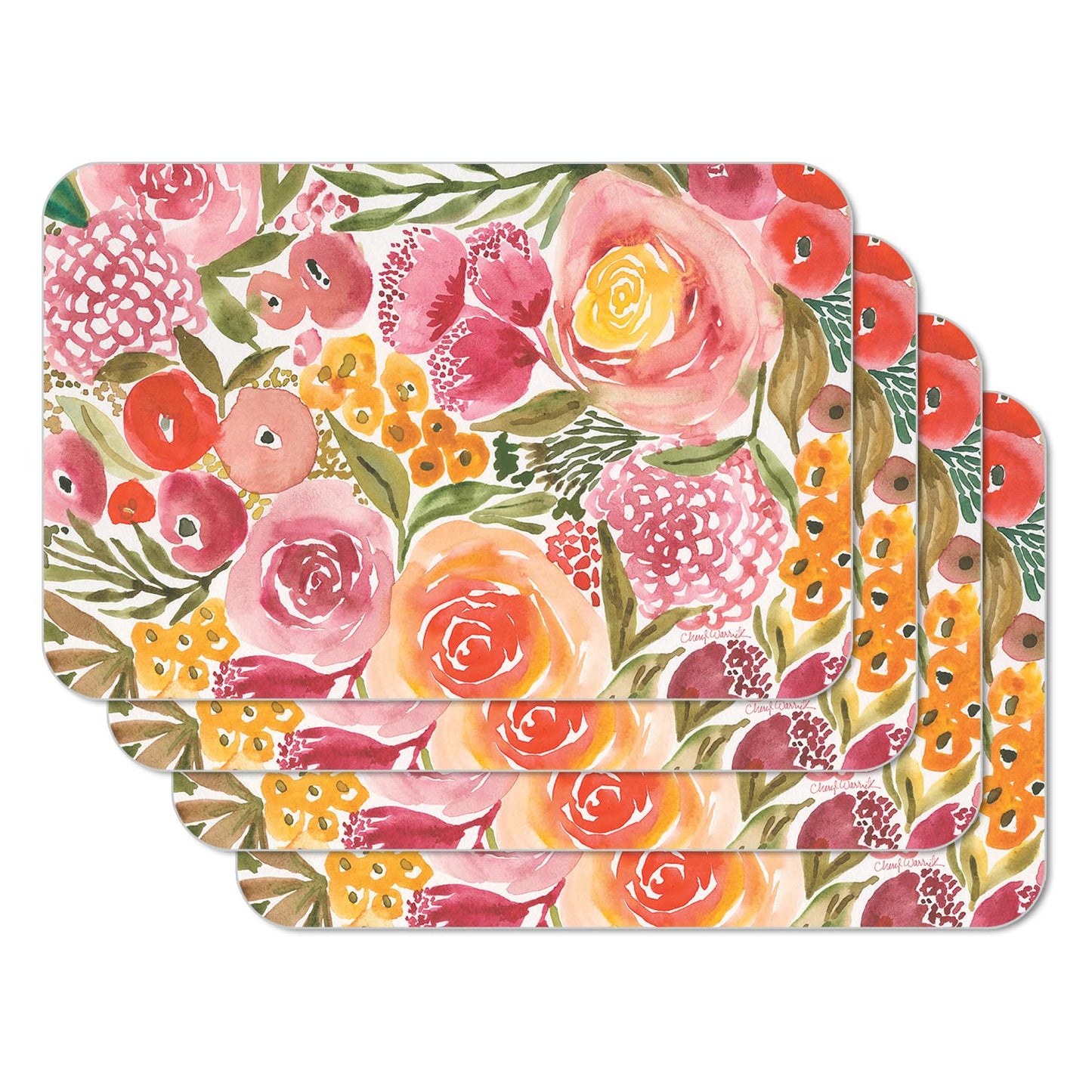 CounterArt Full Bloom 4 Pack Reversible Easy Care Flexible Placemats Made in the USA