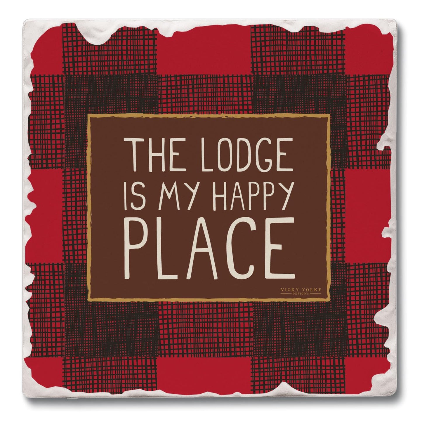 Thirstystone Lodge Single Tumbled Tile Stone Coaster with Protective Cork Backing Manufactured in The USA 4" Square, Artistic, Easily Wipes Clean