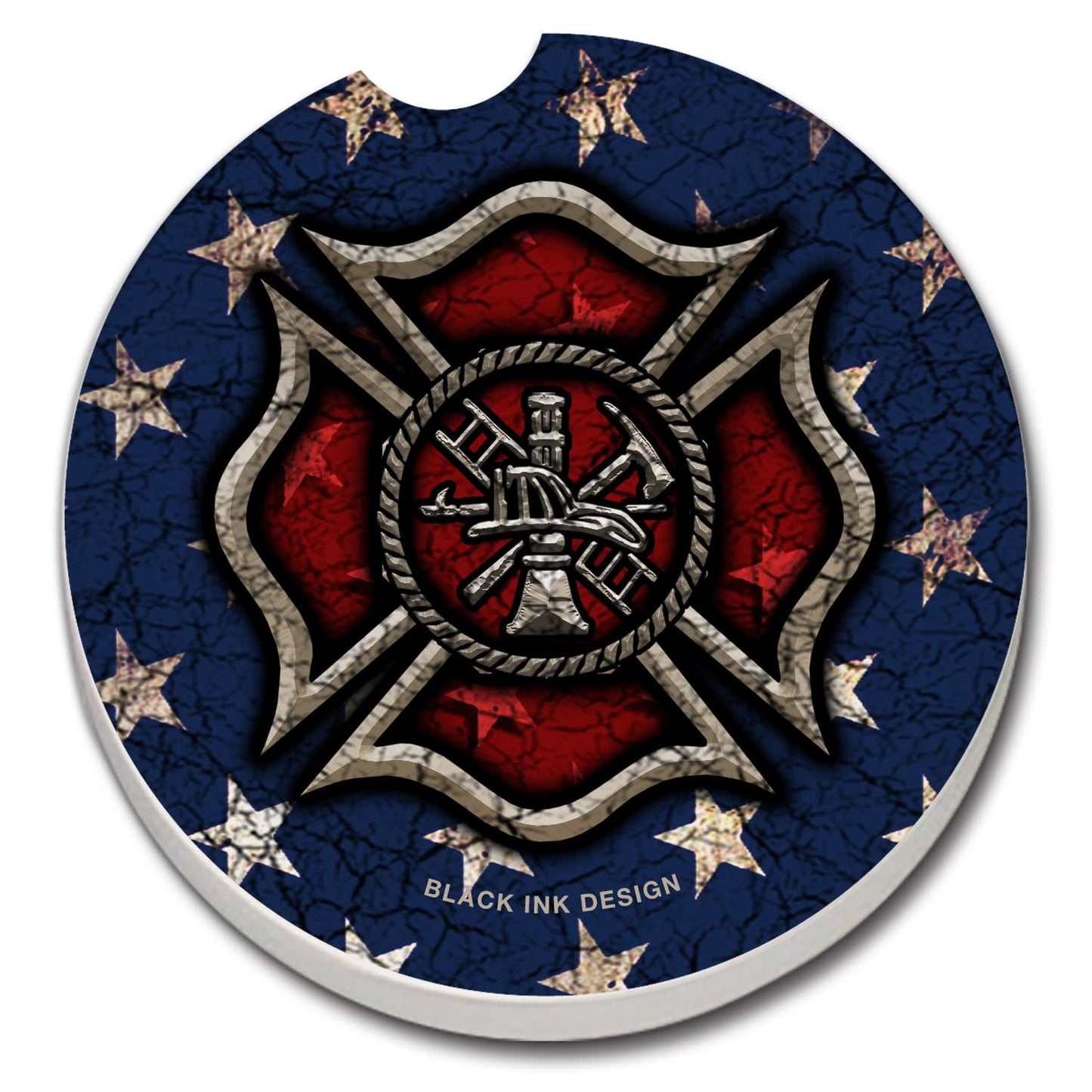 Thirstystone Firefighter Single Absorbent Stone Coaster for Vehicle Cup Holder 2.6” Diameter Manufactured in The USA