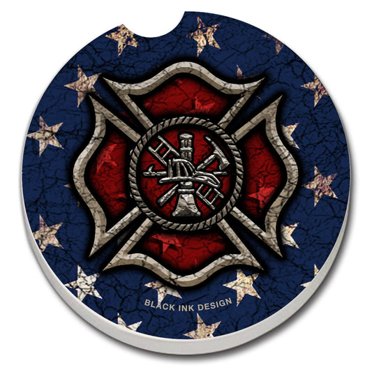 Thirstystone Firefighter Single Absorbent Stone Car Coaster 2.6” Diameter Manufactured in the USA