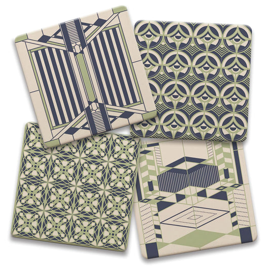 Line Rhythms from Frank Lloyd Wright Foundation on 4-Pack Assorted Stone Coasters 4" Square