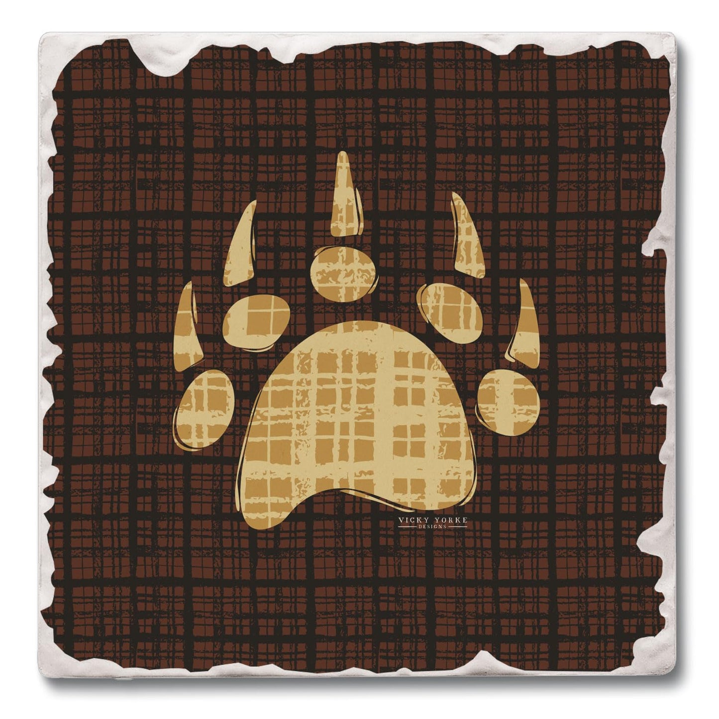 Thirstystone Bear Paw Single Tumbled Tile Stone Coaster with Protective Cork Backing Manufactured in The USA 4" Square, Artistic, Easily Wipes Clean