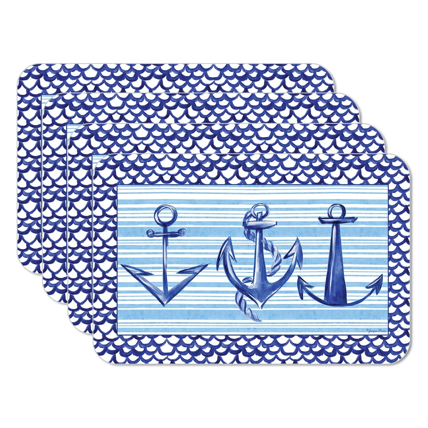 CounterArt Anchors Away 4 Pack Reversible Easy Care Flexible Placemats Made in the USA