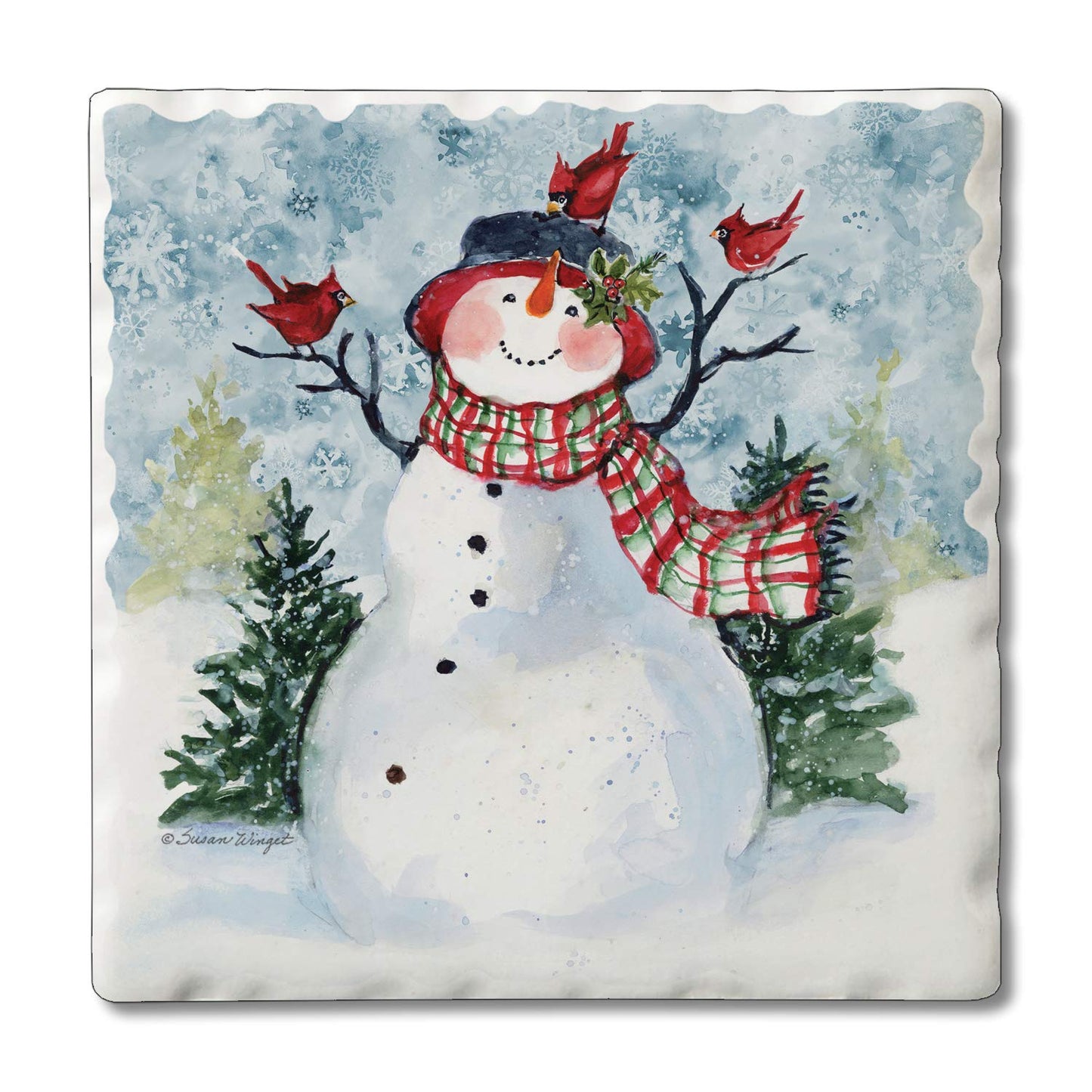 Thirstystone Snowman & Cardinals Single Tumbled Tile Coaster Manufactured in The USA Decorative, Stylish, Craft Your Own Collection