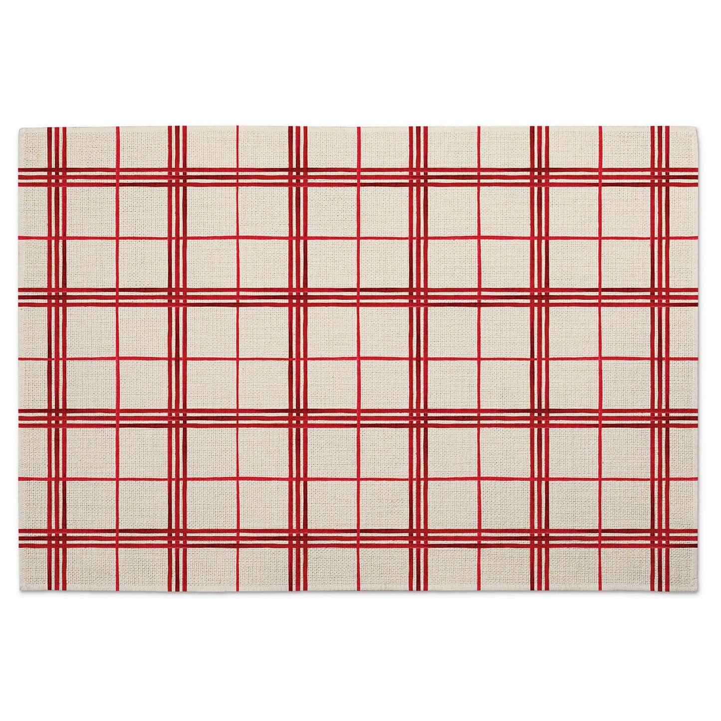 Highland Home Holiday Windowpane 4 Pack Poly-Cotton Blend Fabric Placemats 18" x 12" Manufactured in The USA