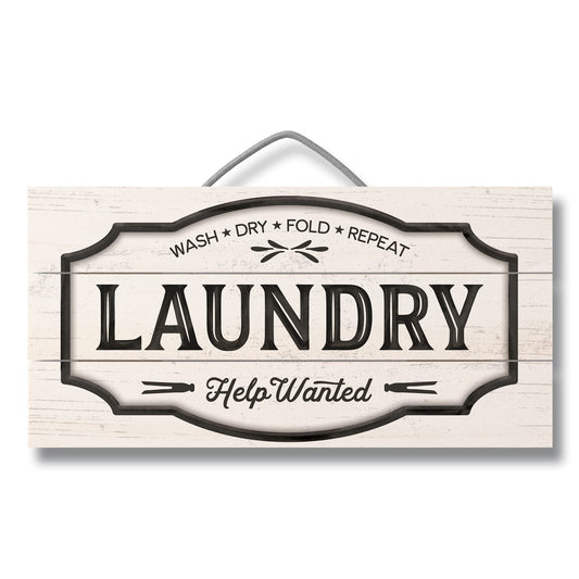 Laundry Decorative Slatted Pallet Wood Sign 12" by 6" Made in the USA Wire Hanger Doubles as an Easel