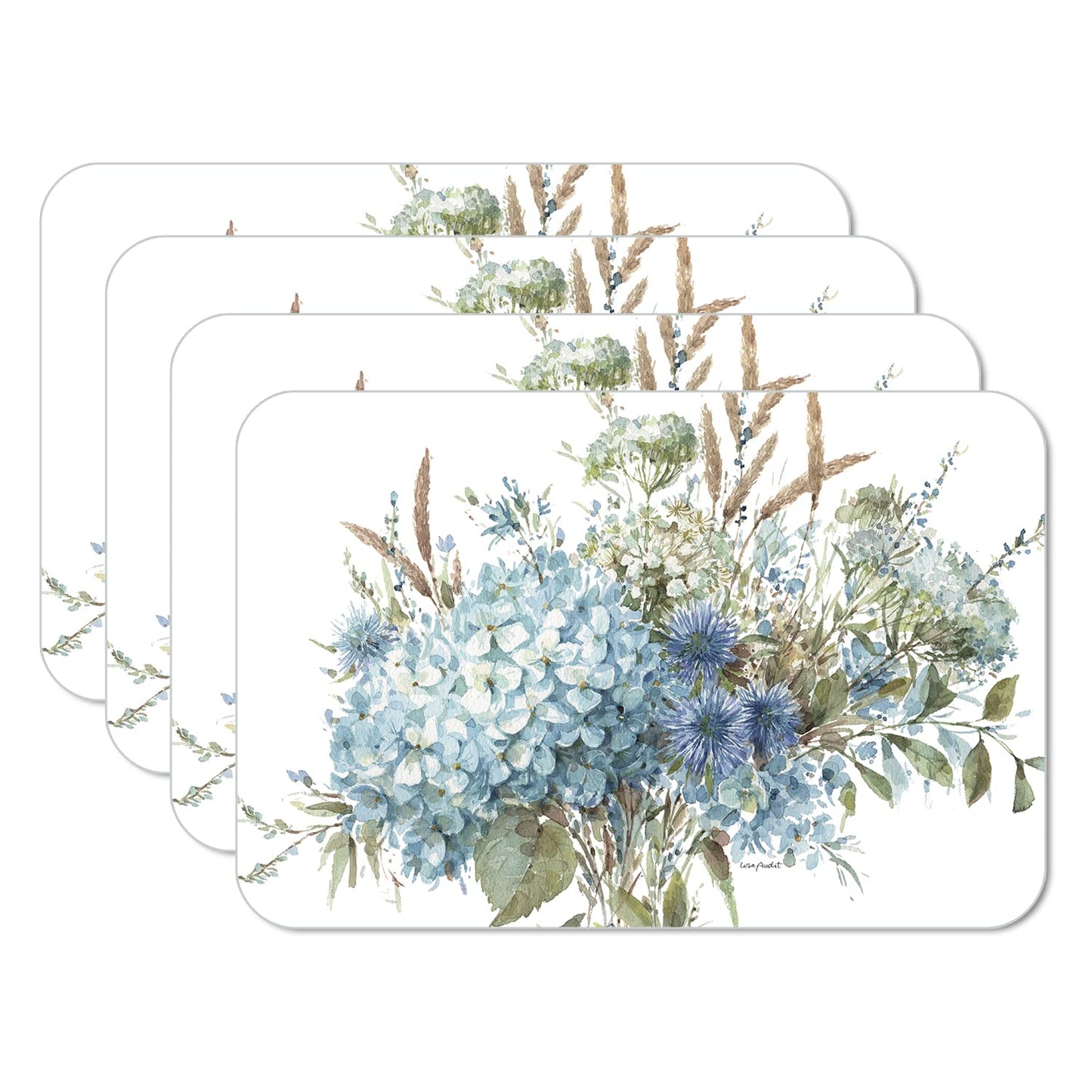 CounterArt Bohemian Blue 4 Pack Reversible Easy Care Flexible Placemats Made in the USA