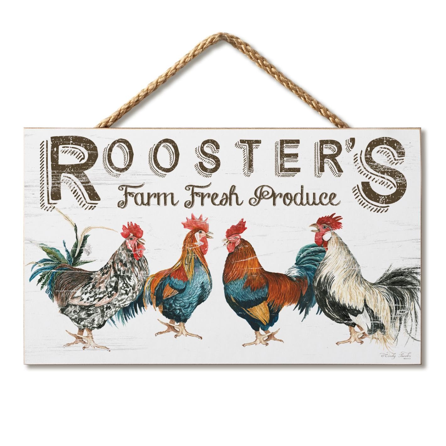 CounterArt Farm Fresh Decorative Hanging Wood Wall Sign 9.5” by 5.75” Made In the USA Features Braided Rope Hanger