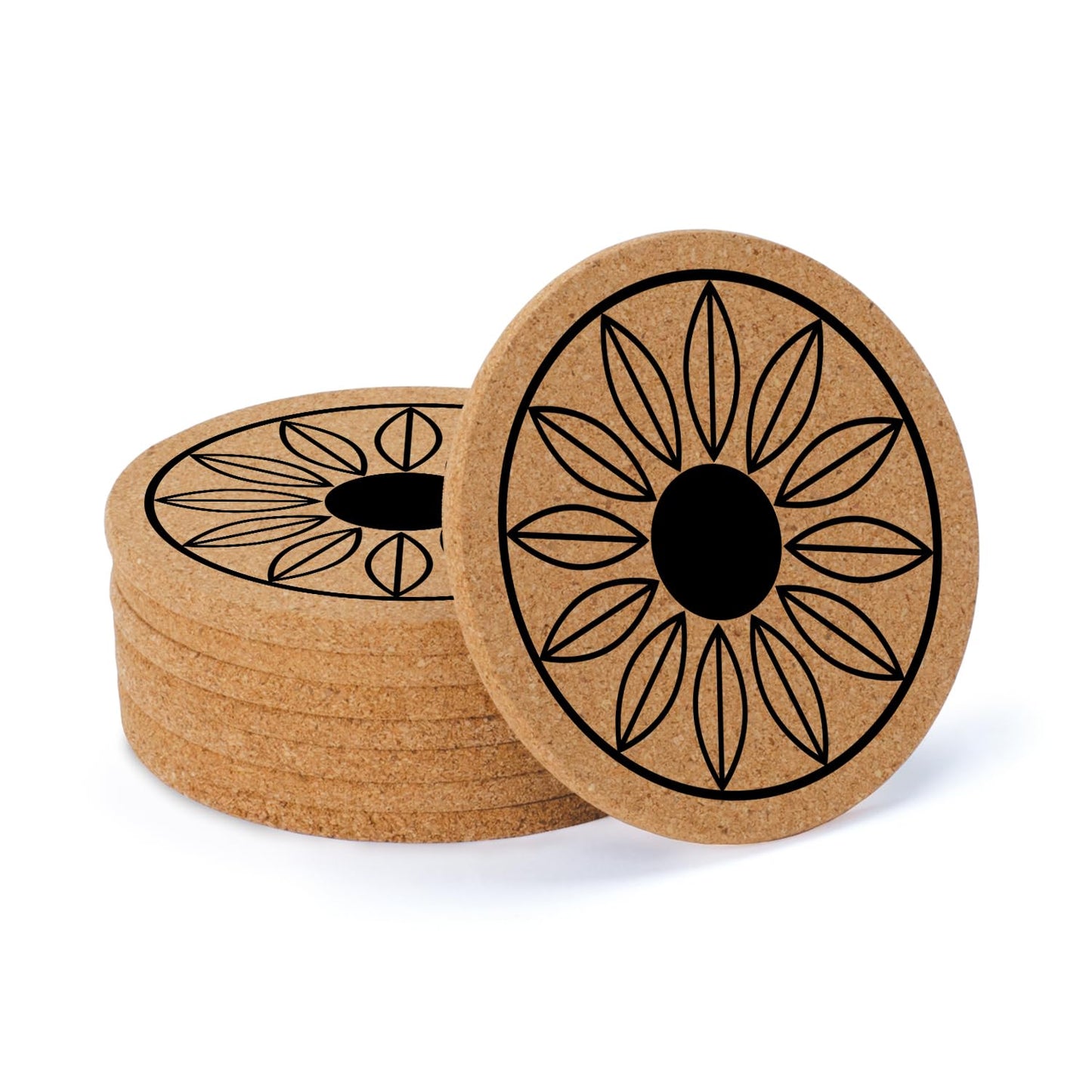 Thirstystone Sunflower 8-Pack Thick Natural Cork Coasters Manufactured in The USA Eco-Friendly Absorbent Durable