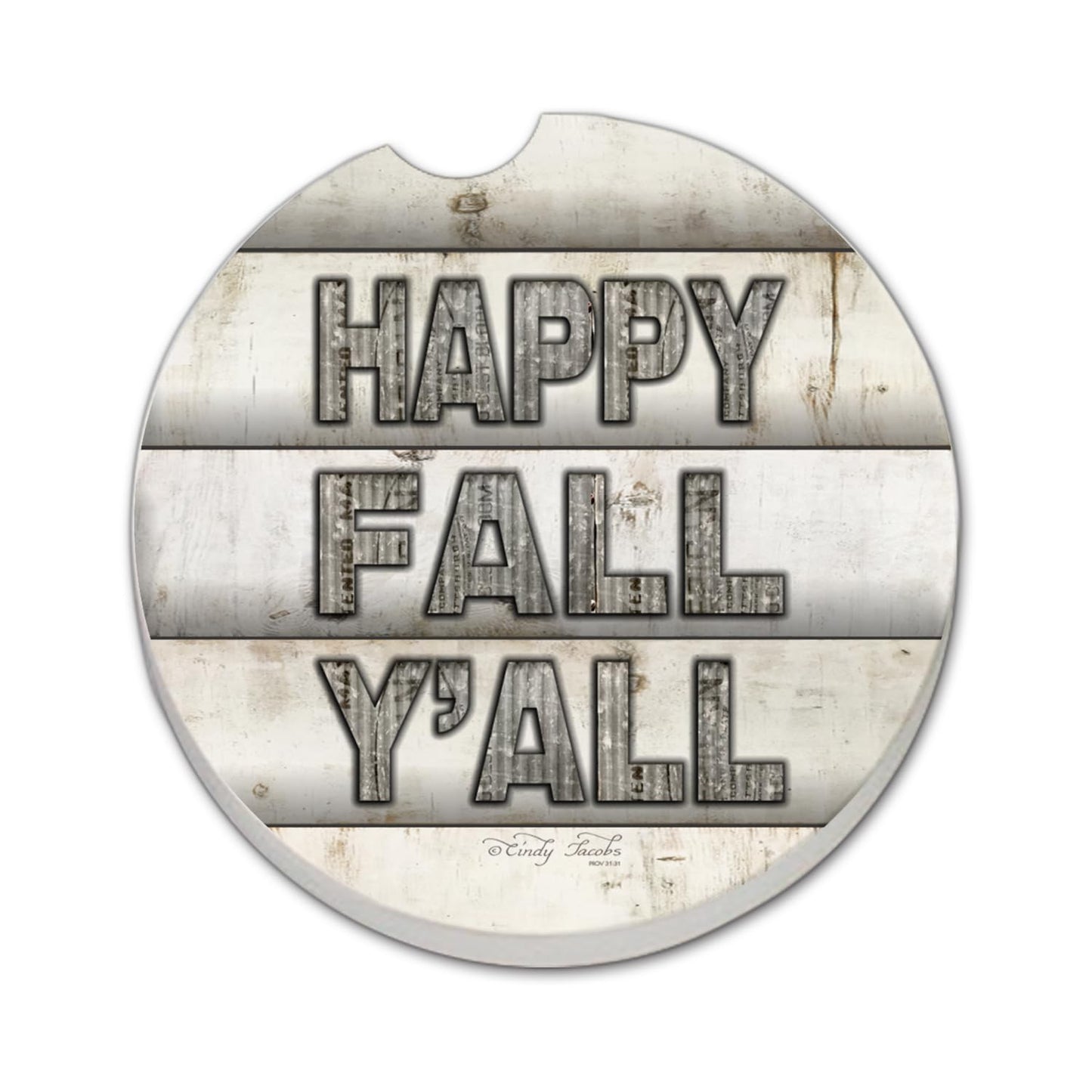 Thirstystone Happy Fall Single Absorbent Stone Coaster for Vehicle Cup Holder 2.6” Diameter Manufactured in The USA