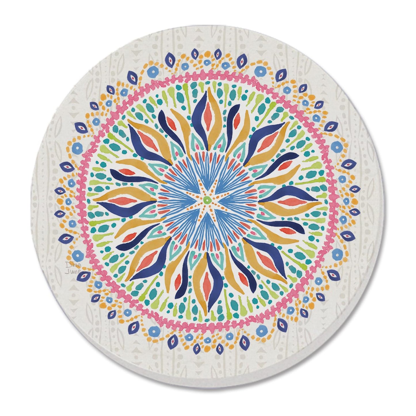Thirstystone Coastal Mandala Single Round Absorbent Stone Coaster with Protective Cork Backing Manufactured in The USA 4" Diameter