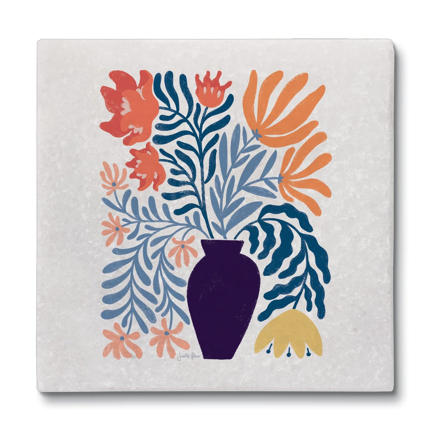 Thirstystone Modern Floral 4-Pack Natural Marble Stone Coaster with Protective Cork Backing Manufactured in The USA