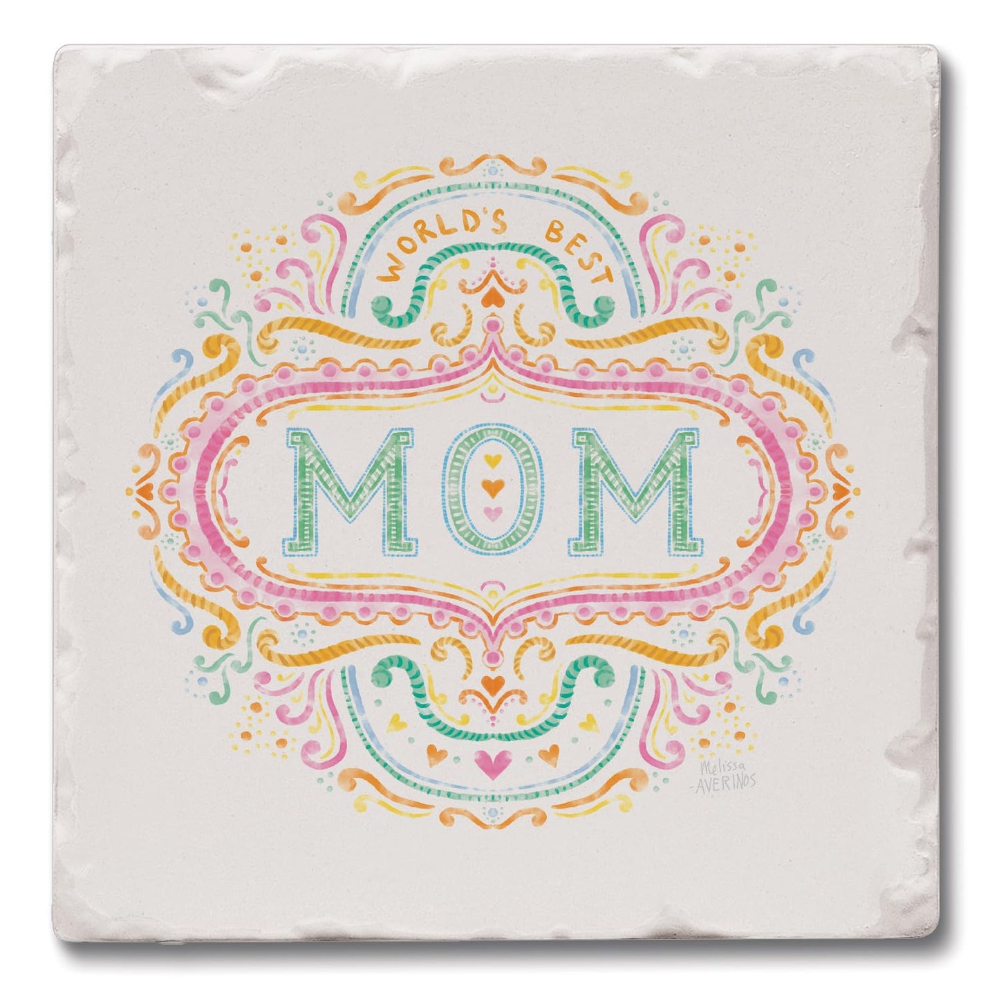 Thirstystone Mom 4P ack Tumbled Tile Stone Coasters 4" Square Manufactured in the USA