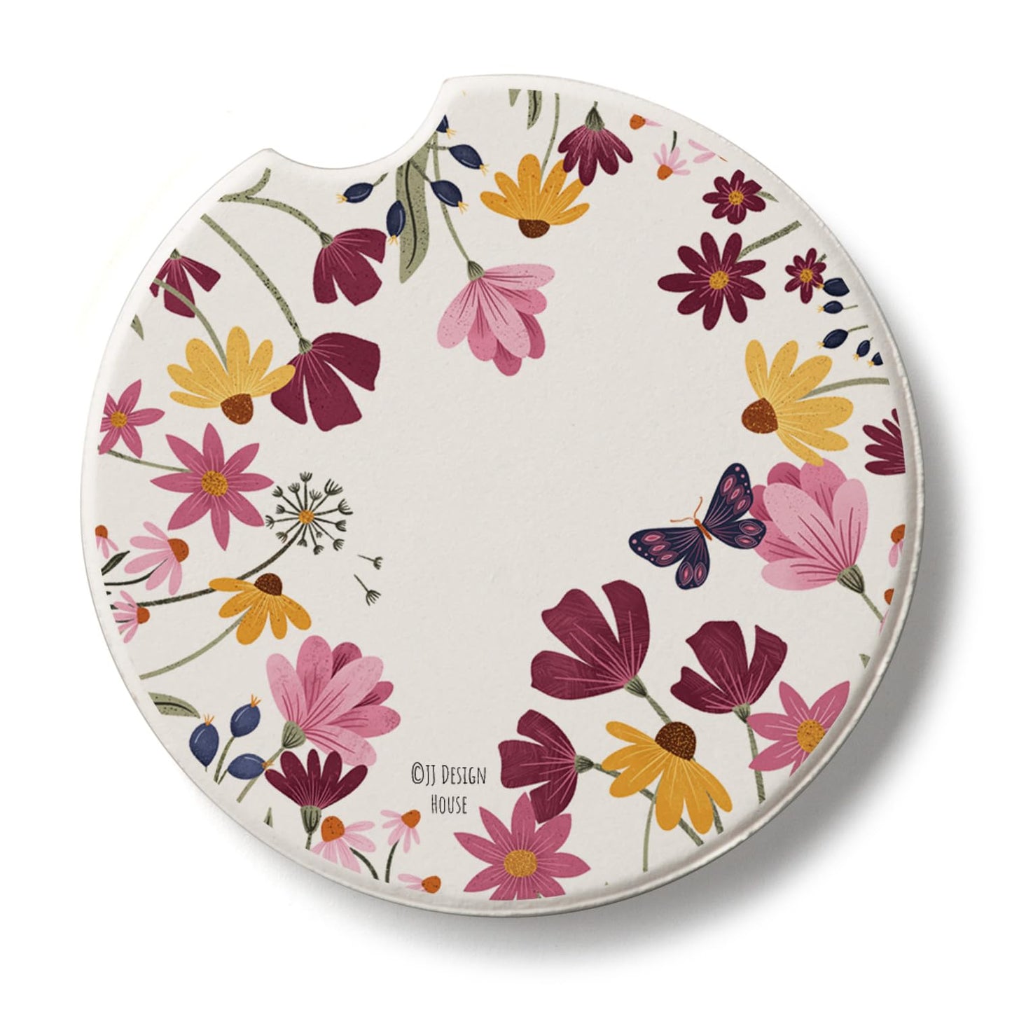 Thirstystone Blooming Border Single Absorbent Stone Coaster for Vehicle Cup Holder 2.6” Diameter Manufactured in The USA