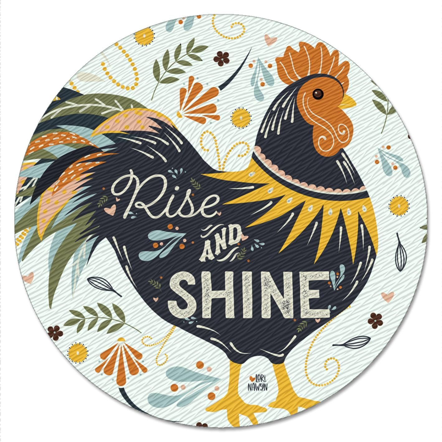 CounterArt Rise & Shine Rooster 4mm Tempered Glass Lazy Susan Turntable 13" Diameter