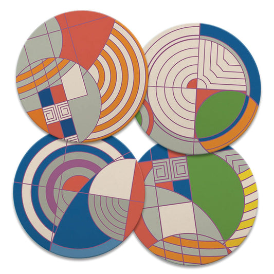 Frank Lloyd Wright's Assorted Hoffman Rug Designs 4 Pack Round Absorbent Stone Coasters Manufactured in the USA