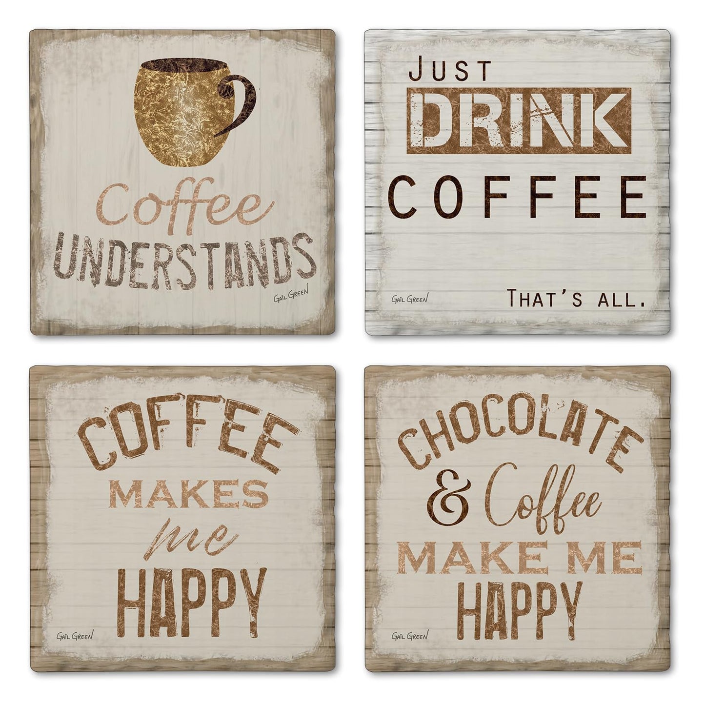 Thirstystone Chocolate & Coffee 4-Pack Tumbled Tile Stone Coasters 4" Square