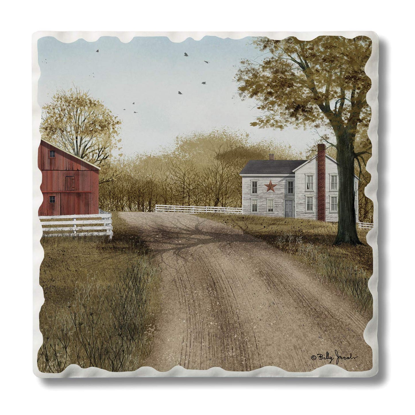 Thirstystone Homestead Single Tumbled Tile Stone Coaster with Protective Cork Backing Manufactured in The USA 4" Square, Artistic, Easily Wipes Clean