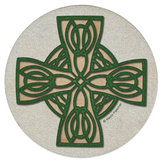 Thirstystone Celtic Cross 4 Pack Natural Sandstone Coasters 4" Round