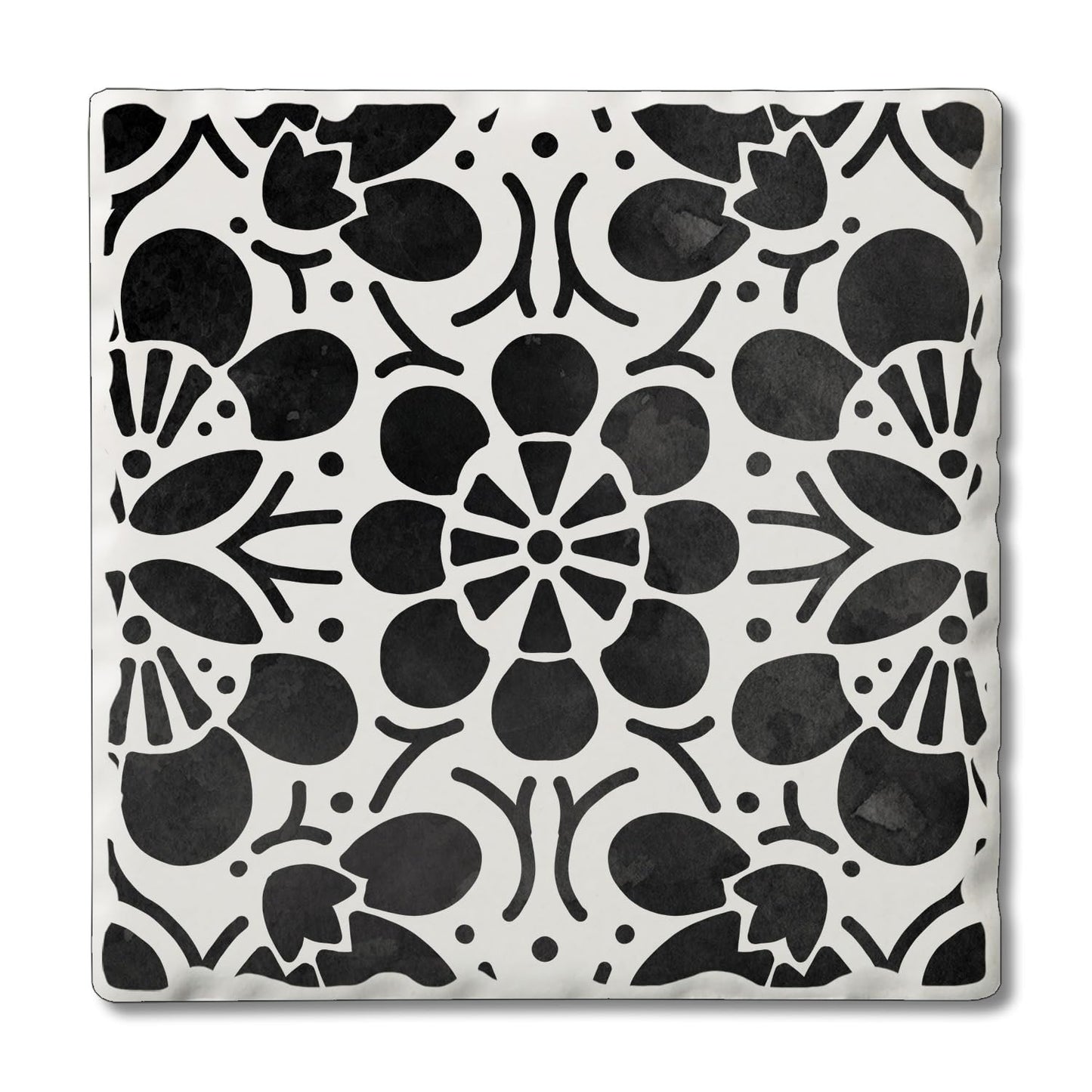 Thirstystone Black Flowers Single Tumbled Tile Stone Coaster with Protective Cork Backing Manufactured in The USA 4" Square, Colorful, Artistic, Easily Wipes Clean