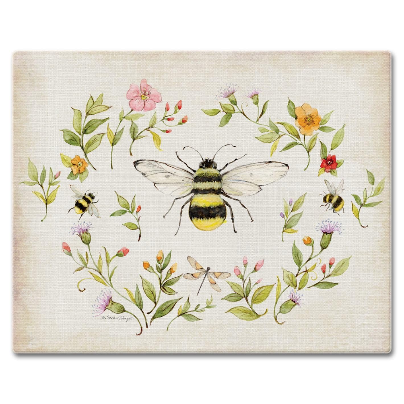 CounterArt Bee Wreath 3mm Tempered Glass Cutting Board 15" x 12" Manufactured in the USA