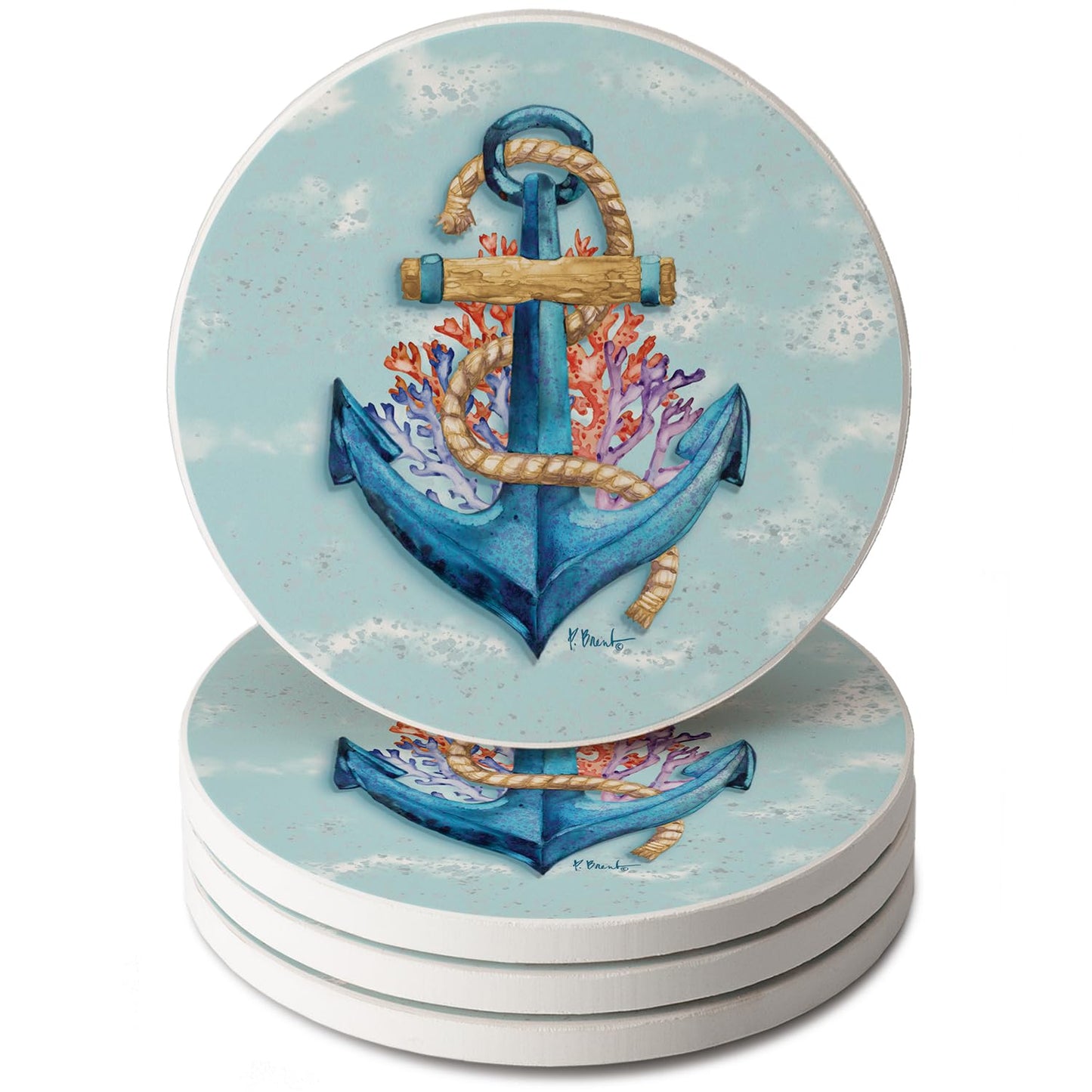 Thirstystone Submerged Anchor 4 Pack Round Absorbent Stone Coasters 4" Diameter Manufactured in the USA
