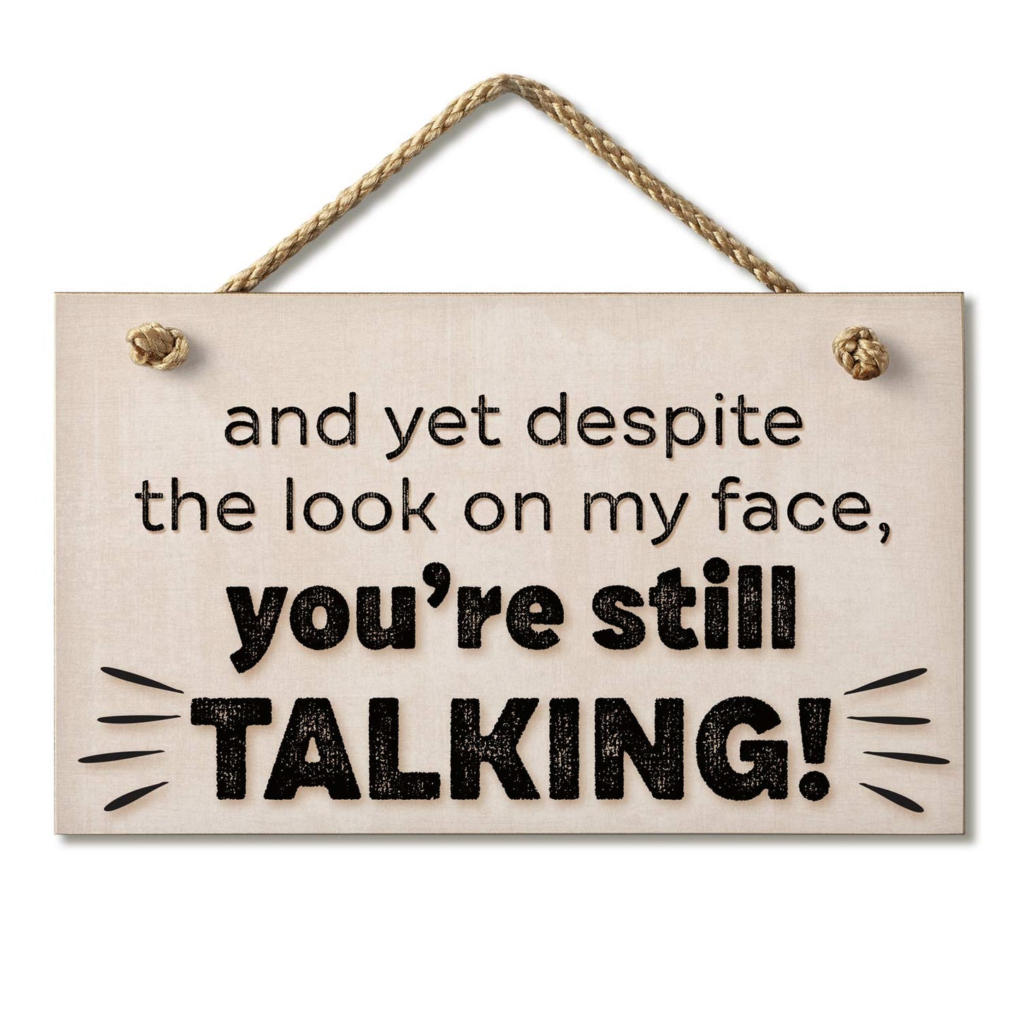 CounterArt "Despite The Look On My Face You're Still Talking" Decorative Hanging Wood Wall Sign 9.5” x 5.75” Made in the USA Features Braided Rope Hanger