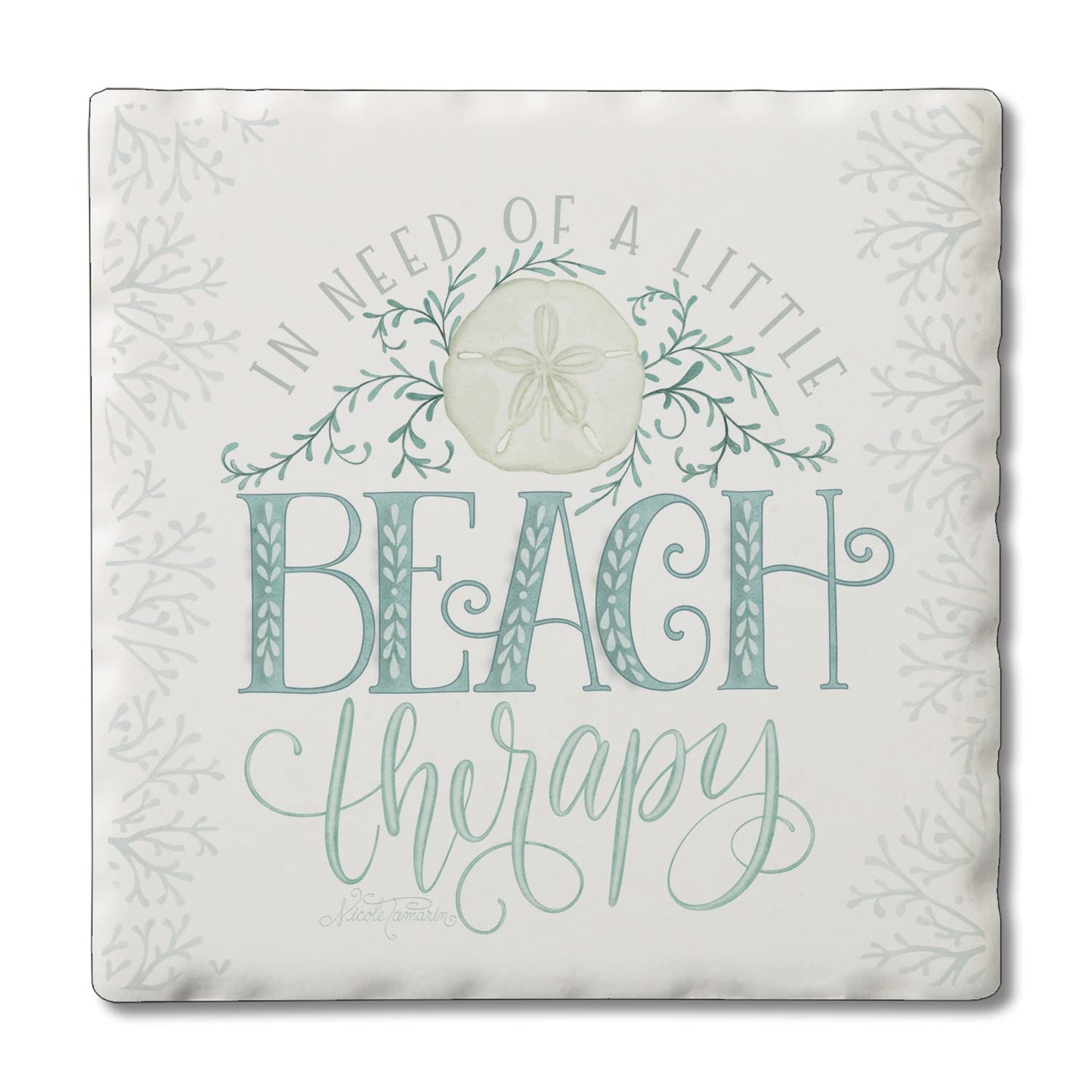 Thirstystone Beach Therapy Single Tumbled Tile Stone Coaster with Protective Cork Backing Manufactured in The USA 4" Square, Colorful, Artistic, Easily Wipes Clean