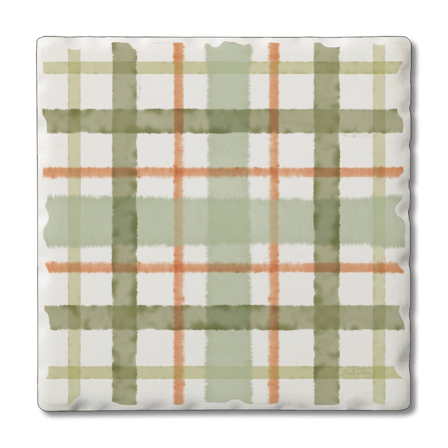 Thirstystone Farmhouse Plaid Single Tumbled Tile Stone Coaster with Protective Cork Backing Manufactured in The USA 4" Square, Colorful, Artistiic, Easily Wipes Clean