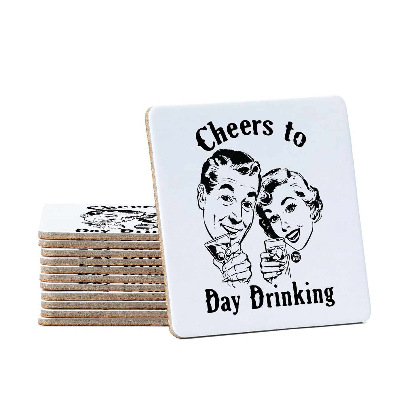 Thirstystone Day Drinking 12-Pack Cork Back Paper Bar Coasters Made in The USA Humourous Quotes Attractive Designs