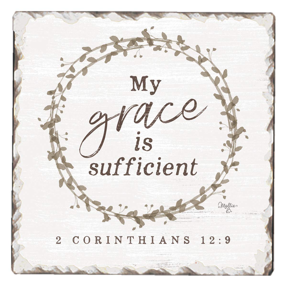 Thirstystone Grace is Sufficient Single Tumbled Tile Stone Coaster with Protective Cork Backing Manufactured in The USA 4" Square, Artistic, Easily Wipes Clean