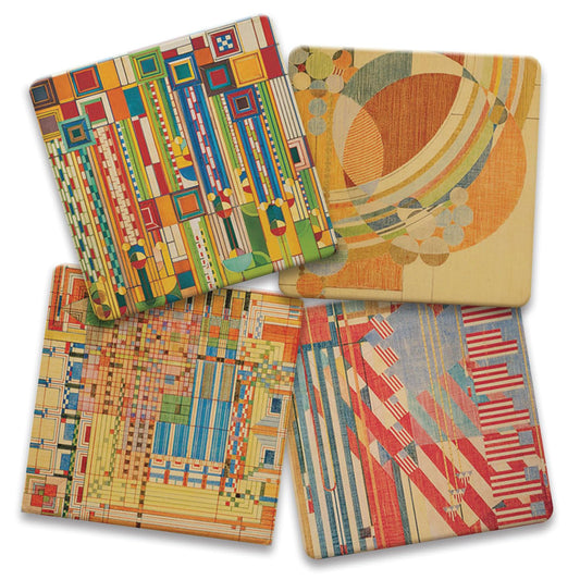 Frank Lloyd Wright 4 Pack Assorted Liberty Covers III Design by Frank Lloyd Wright 4-Pack Stone Coasters Manufactured in the USA