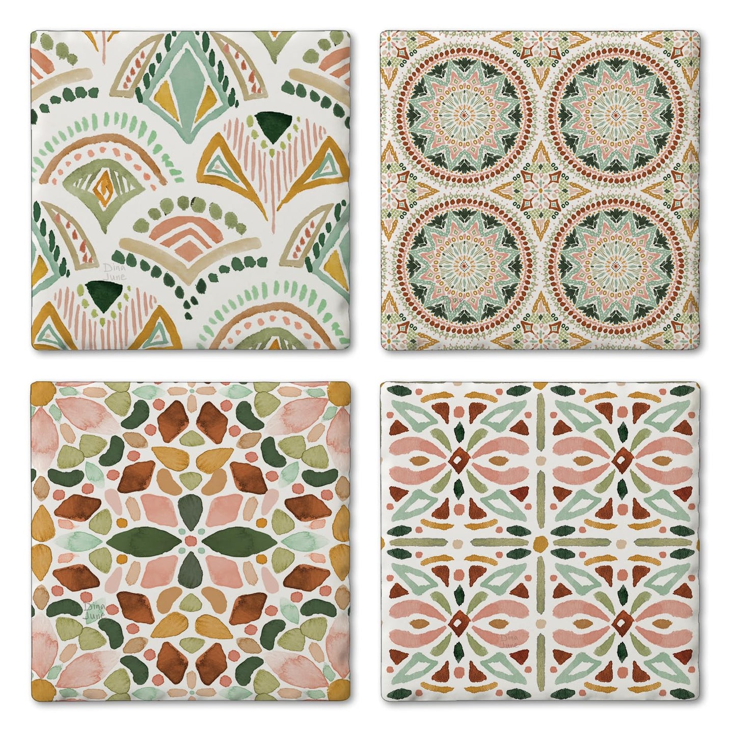 Thirstystone Bohemian Tiles 4-Pack Tumbled Tile Stone Coasters 4" Square