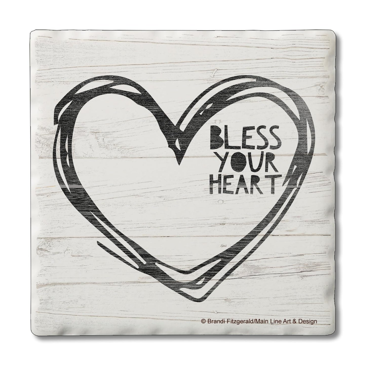 Thirstystone Bless Your Heart Single Tumbled Tile Stone Coaster with Protective Cork Backing Manufactured in The USA 4" Square, Artistic, Easily Wipes Clean