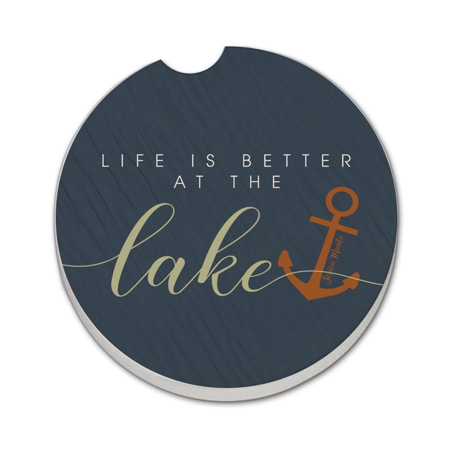 Thirstystone Lake Life Single Absorbent Stone Coaster for Vehicle Cup Holder 2.6” Diameter Manufactured in The USA