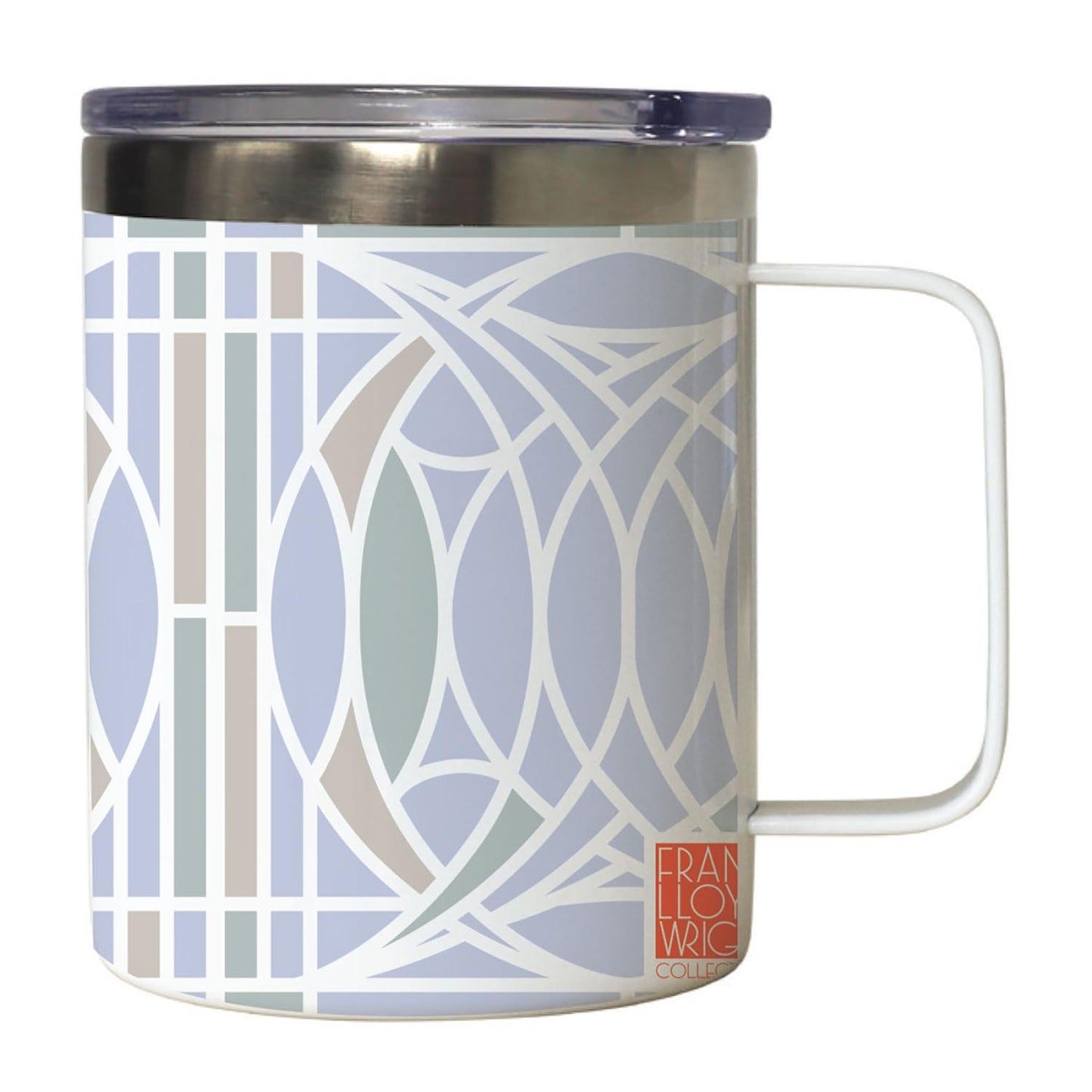 Highland Home Blossom Design by Frank Lloyd Wright on Stainless Steel Mug with Lid 12 oz. Manufactured in the USA