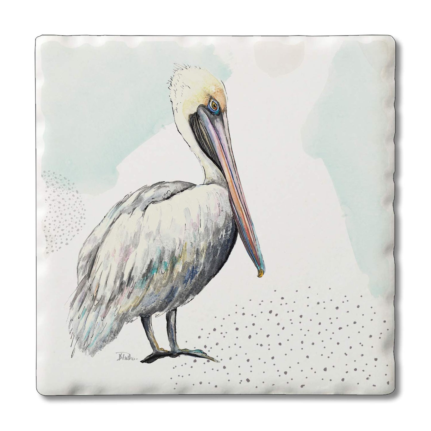 Thirstystone Pelican Single Tumbled Tile Stone Coaster with Protective Cork Backing Manufactured in The USA 4" Square, Colorful, Artistiic, Easily Wipes Clean