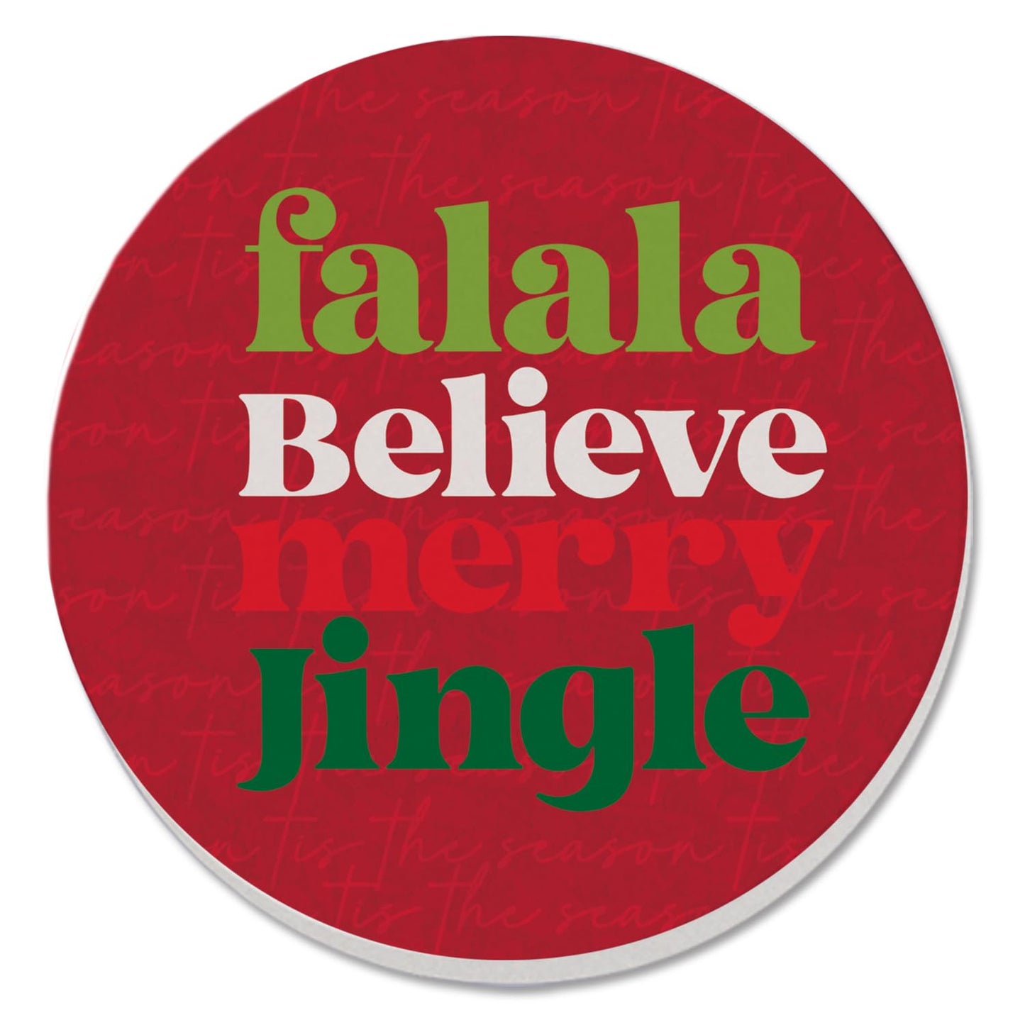 Thirstystone Merry Jingle Single Round Absorbent Stone Coaster with Protective Cork Backing Manufactured in The USA 4" Diameter