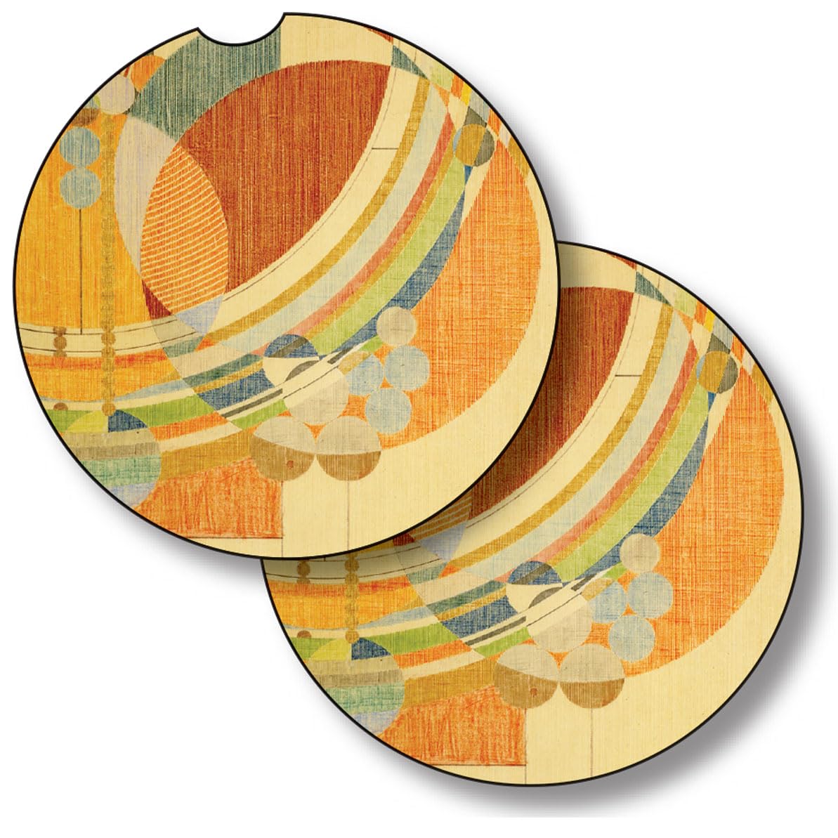 March Balloons Design from Frank Lloyd Wright Foundation on 2-Pack Absorbent Stone Car Coasters 2.6” Diameter Manufactured in The USA