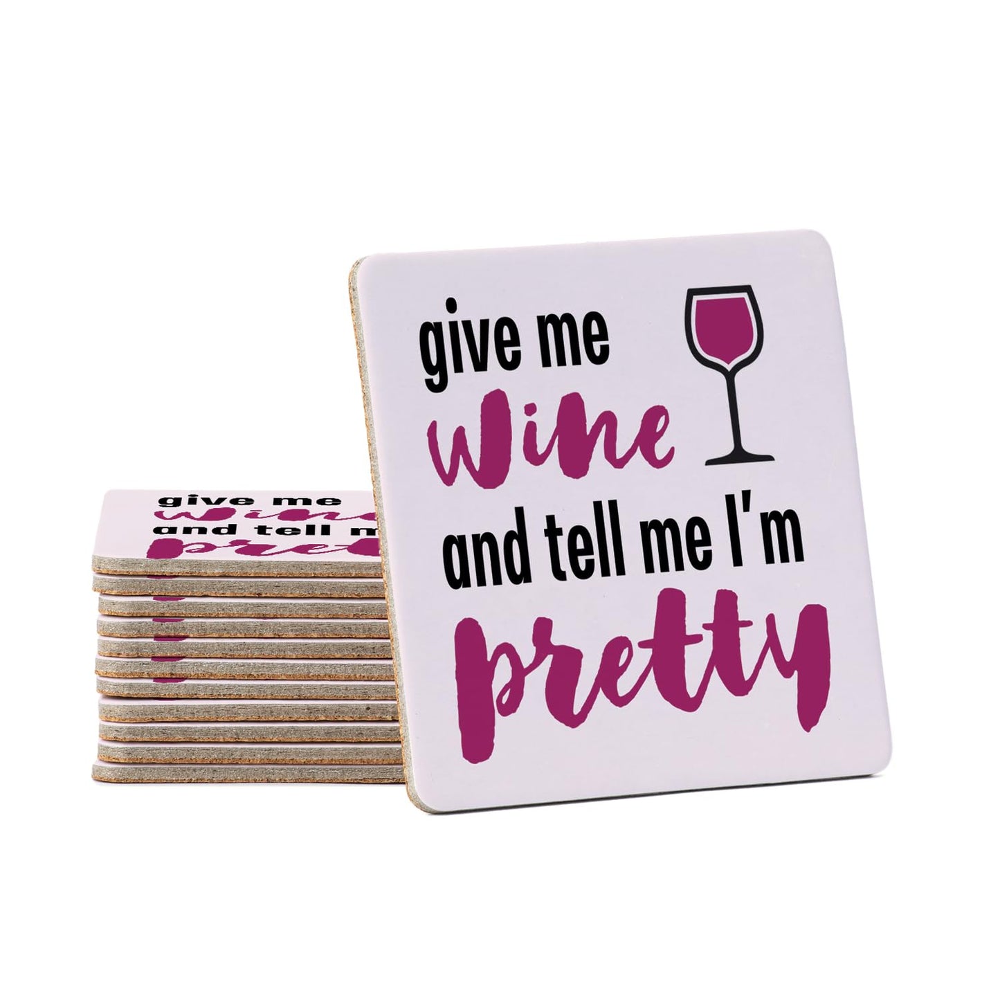 Thirstystone Give Me Wine 12-Pack Cork Back Paper Bar Coasters Made in The USA Humourous Quotes Attractive Designs