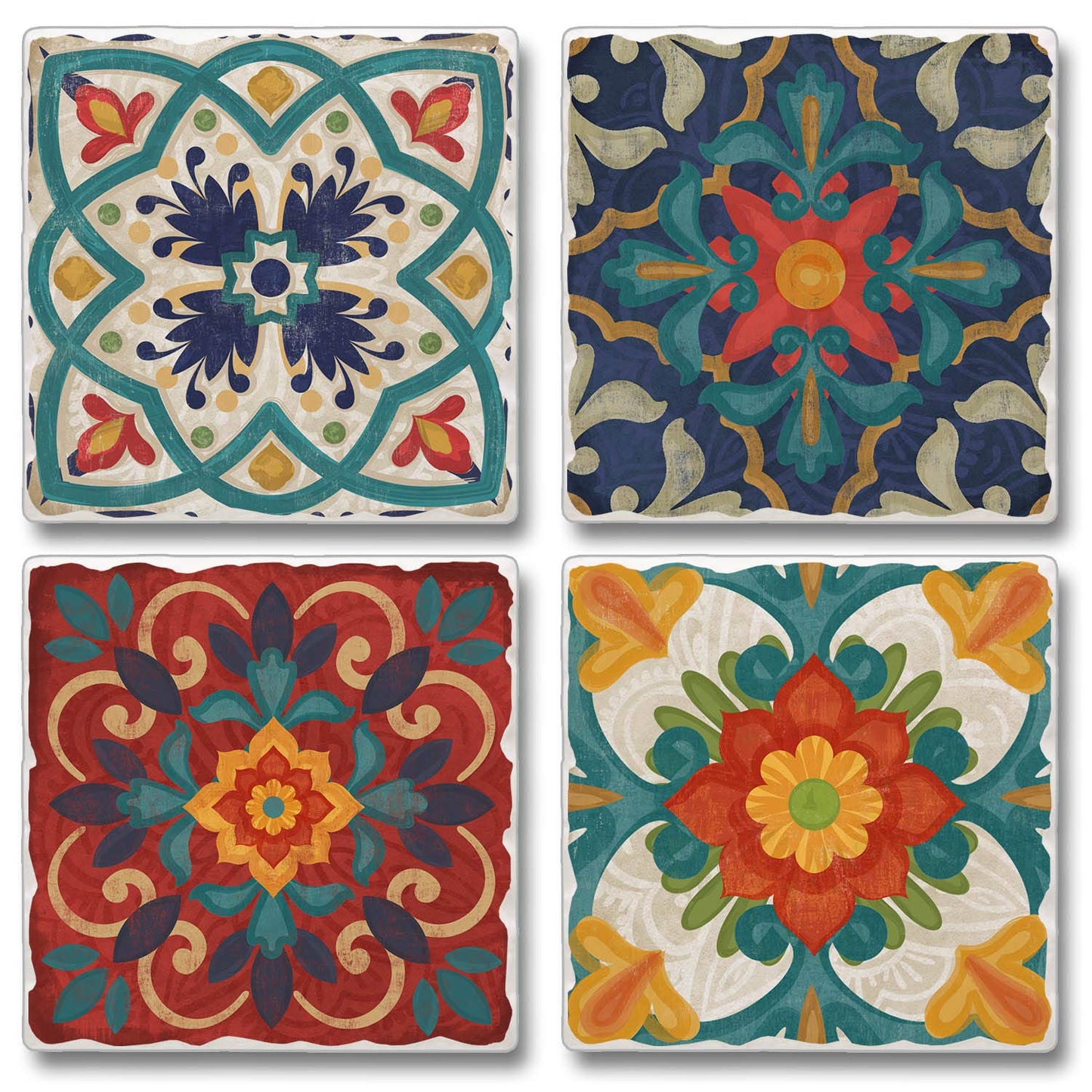Thirstystone Spanish Villa 4-Pack Tumbled Tile Stone Coasters 4" Square