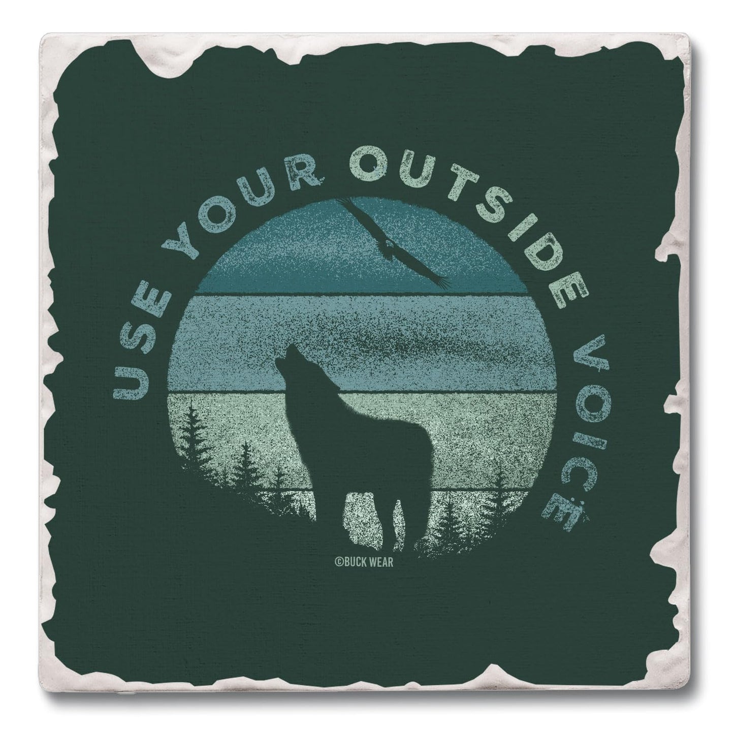 Thirstystone Outside Voice Single Tumbled Tile Stone Coaster with Protective Cork Backing Manufactured in The USA 4" Square