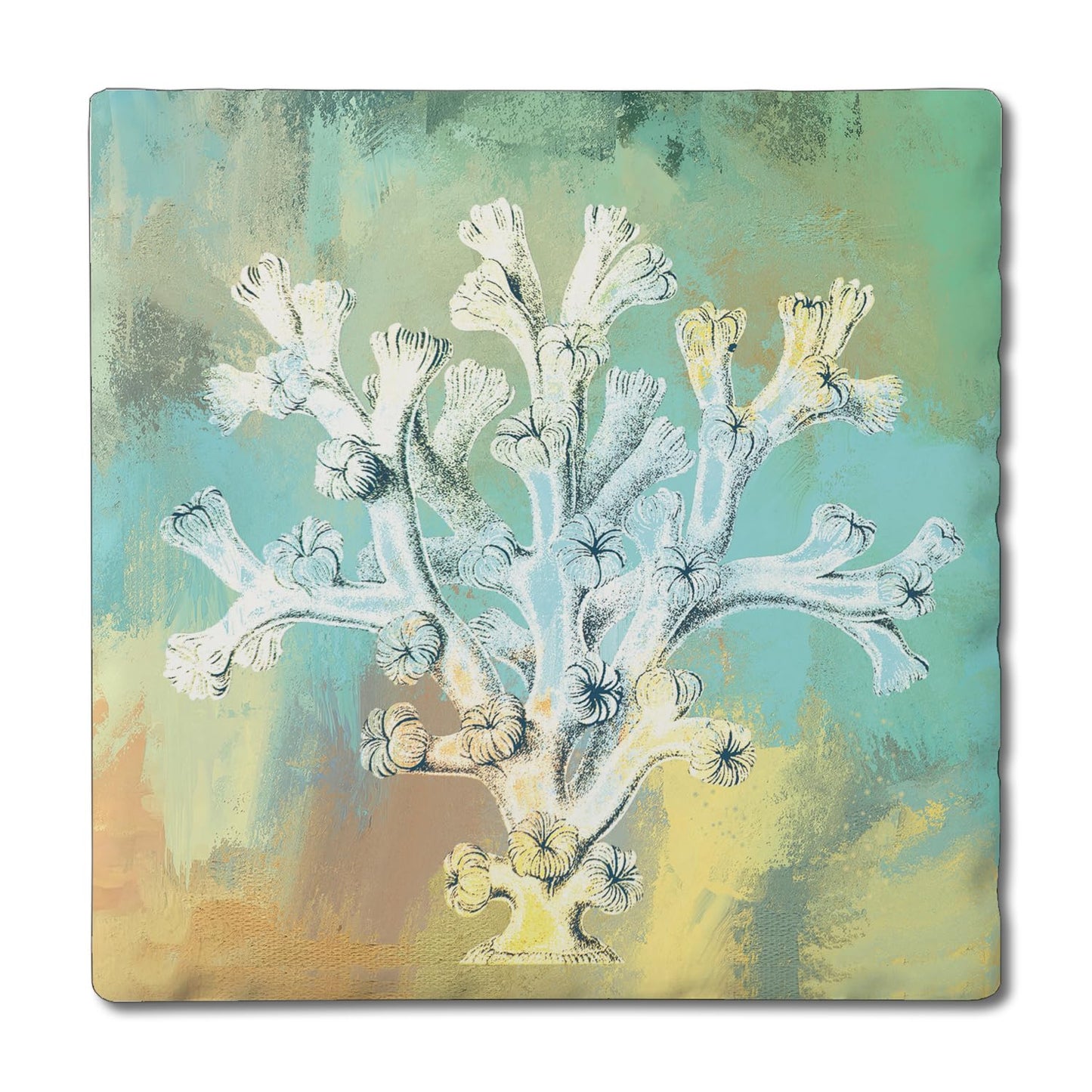 Thirstystone Coral Wash Single Tumbled Tile Stone Coaster with Protective Cork Backing Manufactured in The USA 4" Square, Artistic, Easily Wipes Clean