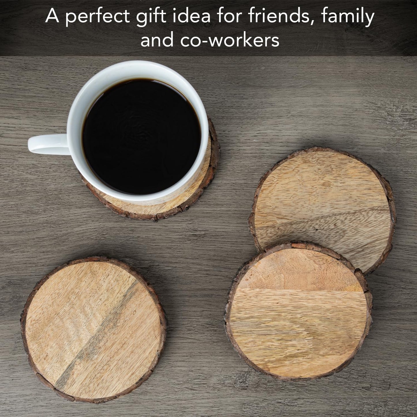 Thirstystone Natural Mango Wood Coasters with Bark Edges 4 Pack