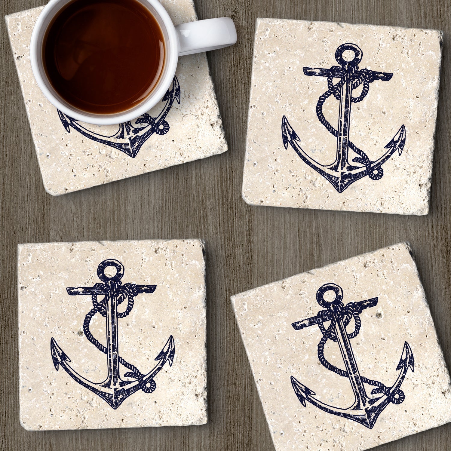 4 PK Travertine Coaster Sets-Square