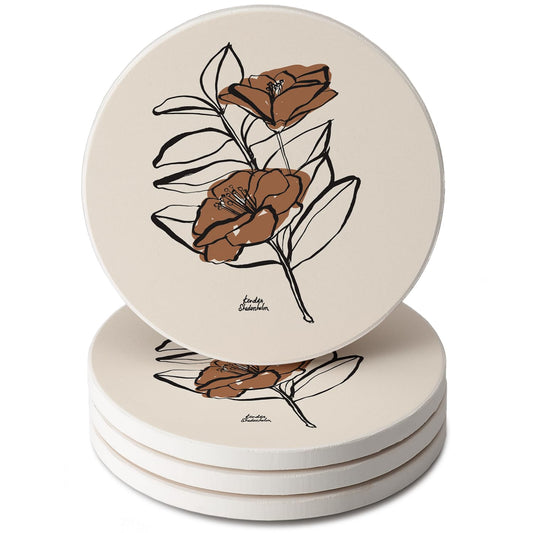 Thirstystone Mocha Flower 4 Pack Round Absorbent Stone Coasters 4" Diameter