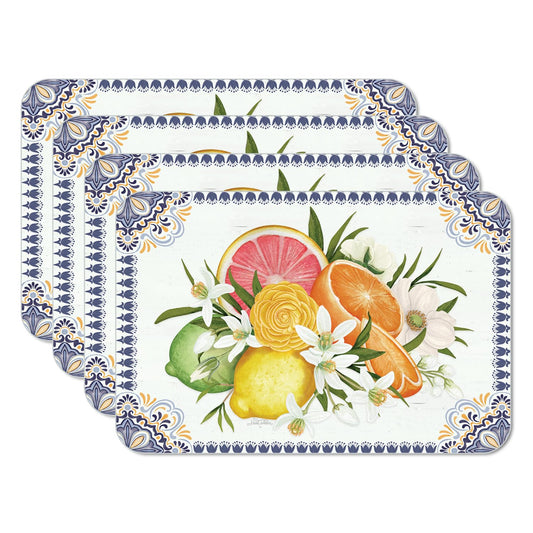 CounterArt Mediterranean Citrus 4 Pack Reversible Easy Care Flexible Placemats Made in the USA