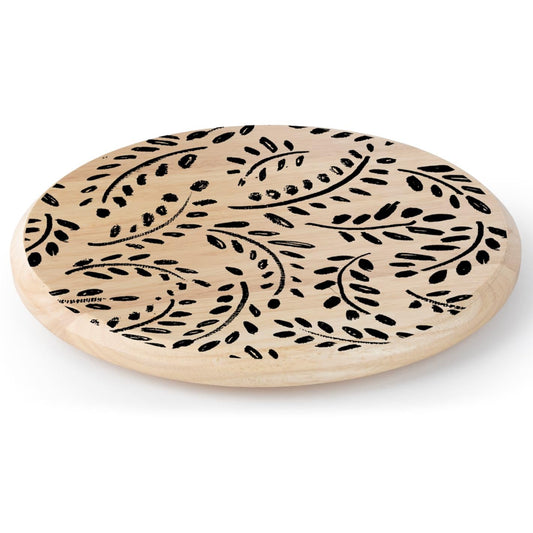 CounterArt Black Leaves Wood Lazy Susan Turntable 14" Diameter for Serving Kitchen Organization Condiment Caddy