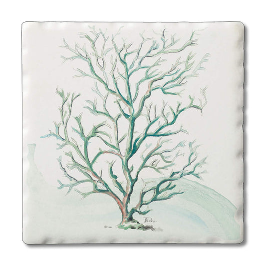 Thirstystone Coral Single Tumbled Tile Stone Coaster with Protective Cork Backing Manufactured in The USA 4" Square, Colorful, Artistiic, Easily Wipes Clean