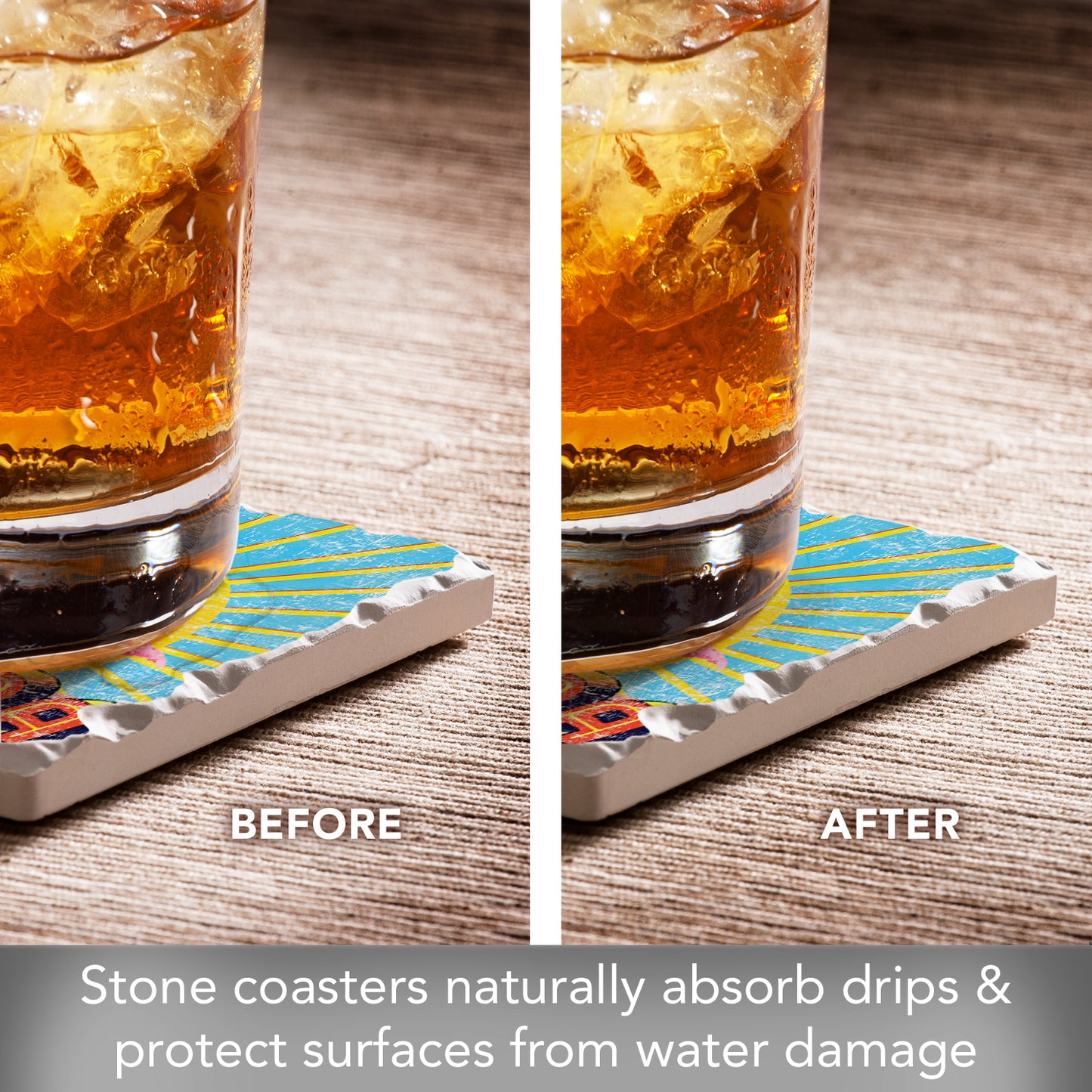 Thirstystone Florida Retro 4 Pack Tumbled Tile Stone Coasters 4" Square Manufactured in the USA